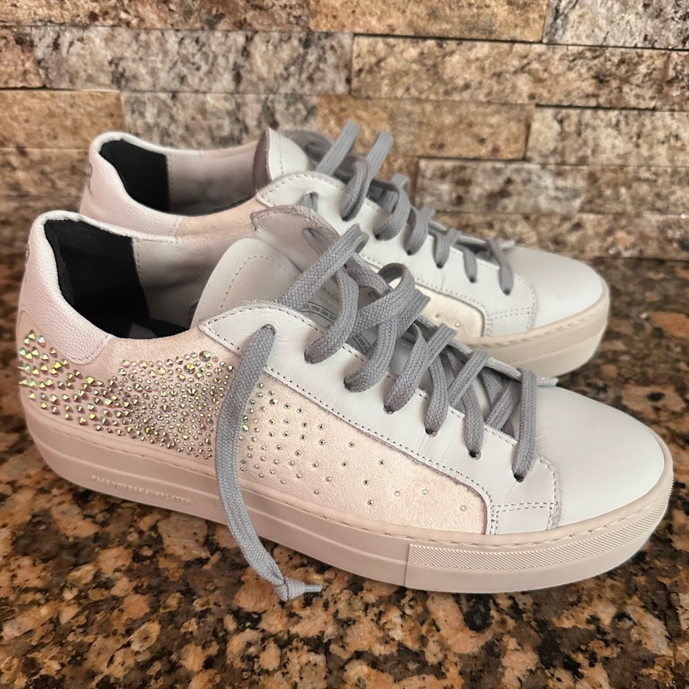 P448 Thea Platform Sneaker White w/ Iridescent Crystals